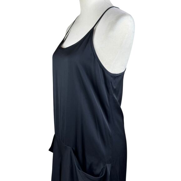 Theory Black Satin Silk Blend Draped Pockets Racerback Mini Slip Party Dress - Picture 6 of 12